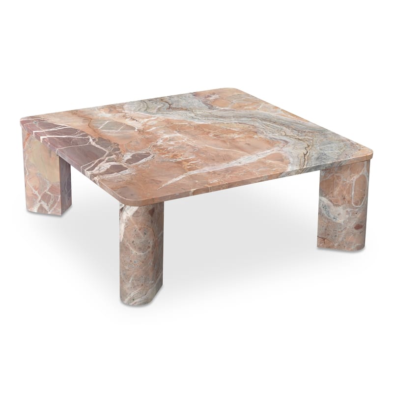 NADAAL STUDIOS Philip Coffee Table, Solid Orange Lavante Marble, Square Design, Orange