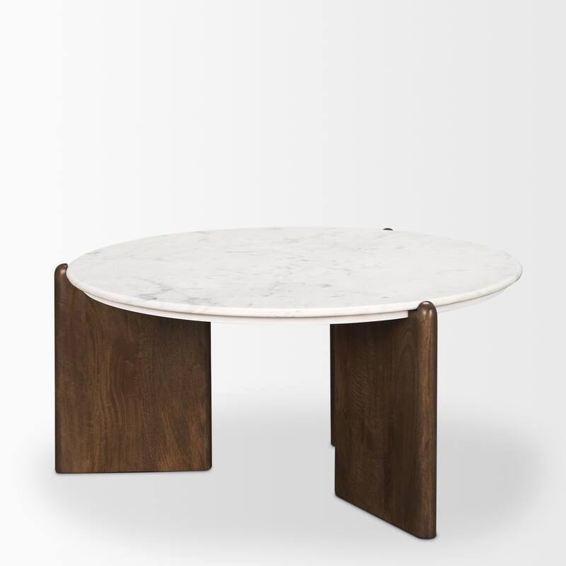 Rumer Dark Brown Wood w/ White Marble Coffee Table - 36.0L x 36.0W x 16.0H