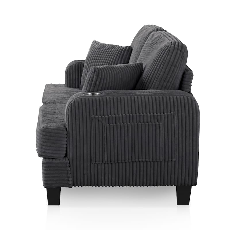 Furniture of America Xenia Modern Chenille Loveseat with Cup Holders