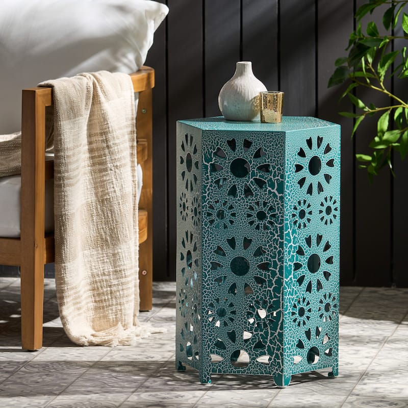 Side Table Outdoor 14-inch Floral Side Table by Christopher Knight Home