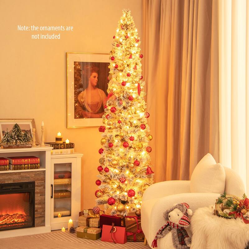 Gymax 4.5/6/7 FT Pre-Lit Artificial Christmas Tree Slim Pencil Xmas - 7 Foot
