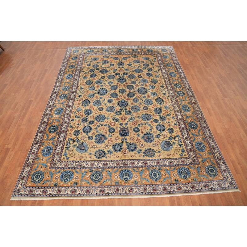 Hand Knotted Oriental 100% Kork Wool Carpet Traditional All-Over Peach Kashan Area Rug - 12' 0'' X 8' 7''