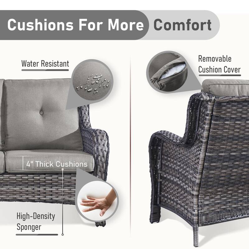 Outdoor Sofa Chair with Coffee Table and Ottoman