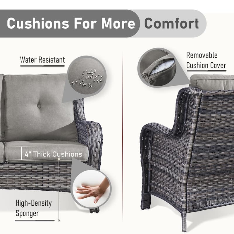 Pocassy Outdoor 6 Pieces 2-Seat Sofa Swivel Chairs Table Ottoman