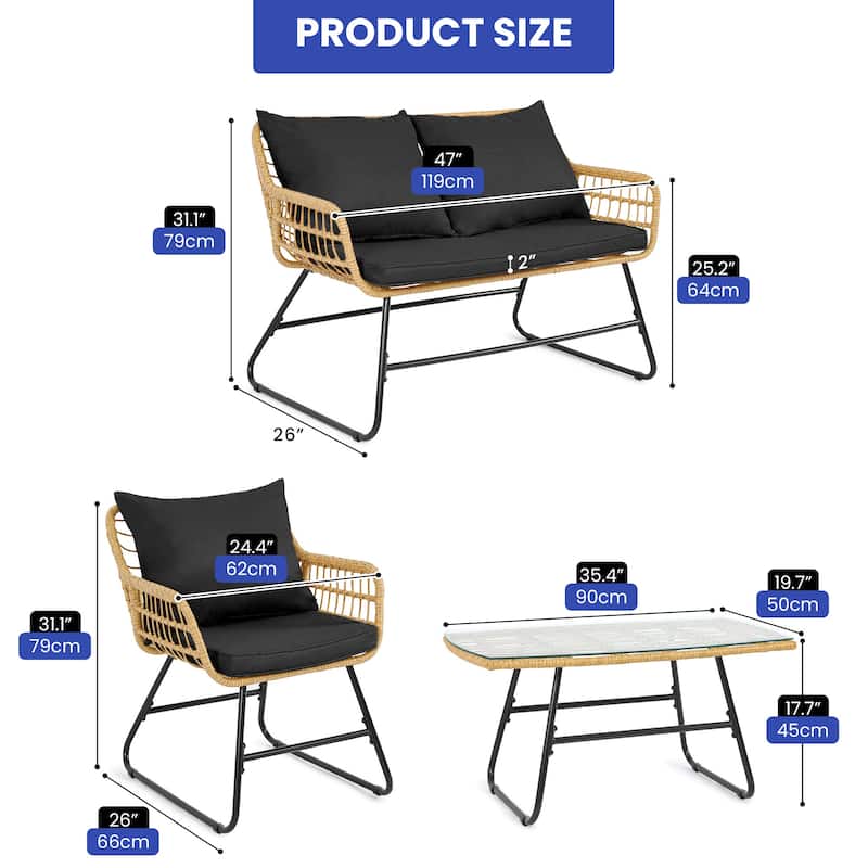 Moasis 4-Piece Patio Furniture Wicker Outdoor Bistro Set - Set of 4