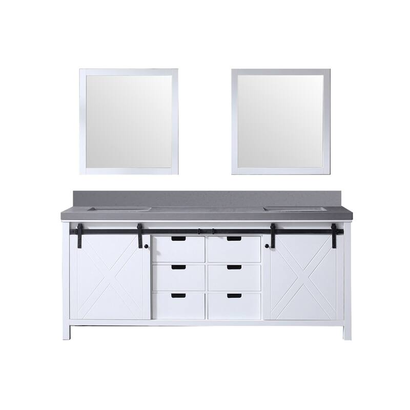 Marsyas 80 in W x 22 in D Dark Grey Double Bath Vanity, Carrara Marble Countertop and 30 in Mirrors
