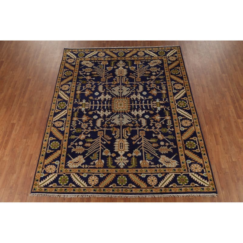 All-Over Blue Oushak Oriental Area Rug Handmade Wool Carpet - 7'11"x 9'9"