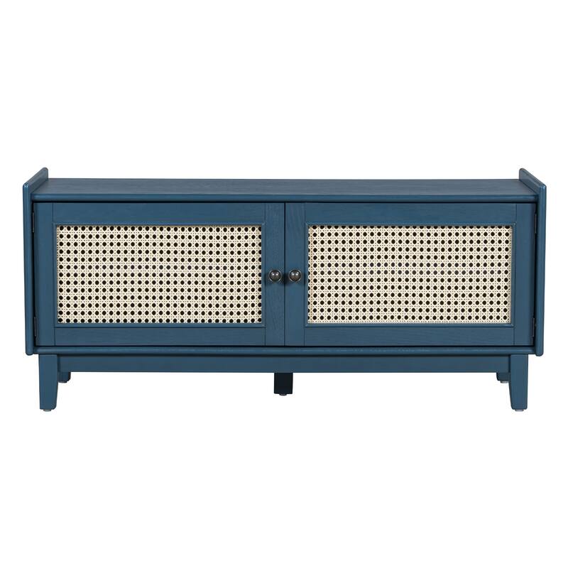 Boho Rattan Shoe Storage with Washable Cushion & Adjustable Shelves by Harper&Bright Designs