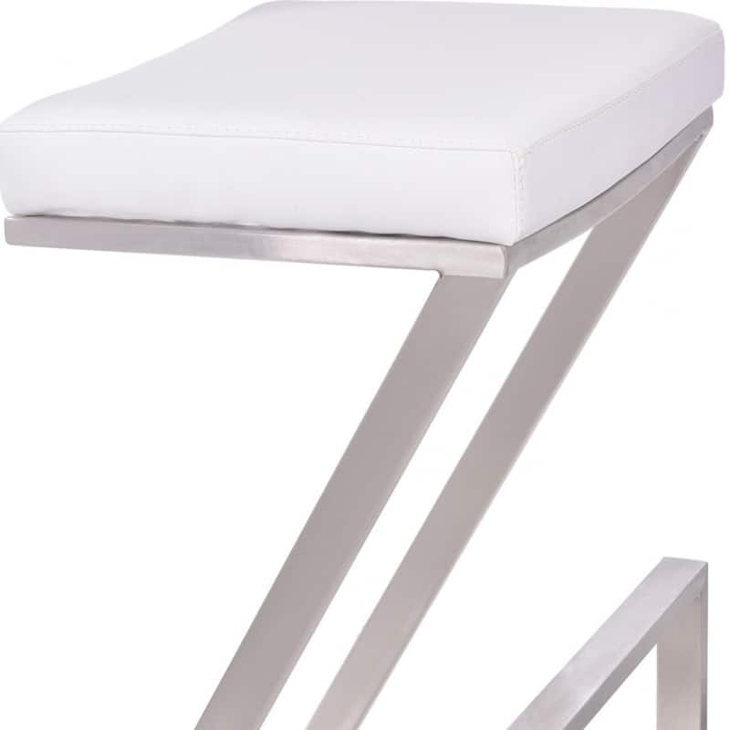 Contemporary 26" Counter Height Bar Chair with Silver Iron Base and Soft Faux Leather Cushion Seat - 26"H x 17"W x 17"D