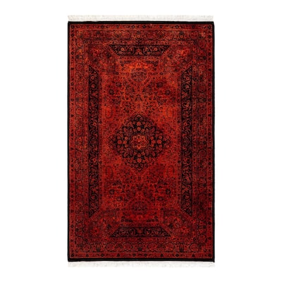 Overton Hand Knotted Wool Vintage Inspired Modern Contemporary Overdyed Orange Area Rug - 3' 2" x 5' 2"