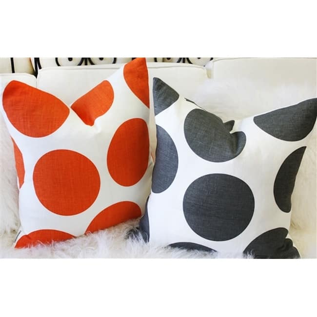 Tuscany Linen Orange Circles 22x22 Throw Pillow with Polyfill Insert