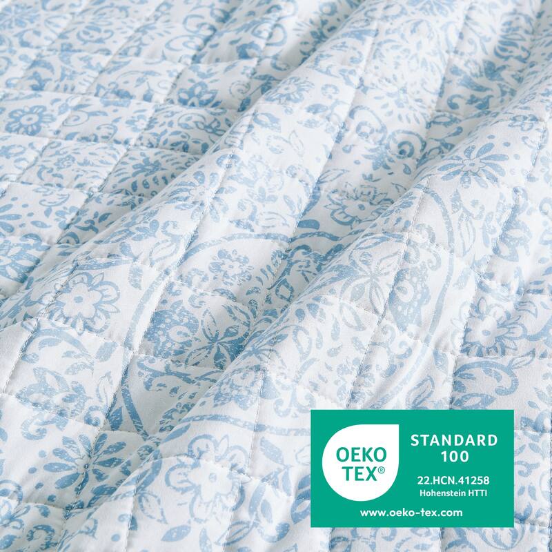 Linery & Co. Floral Printed Reversible Stitched Quilt Set with Shams