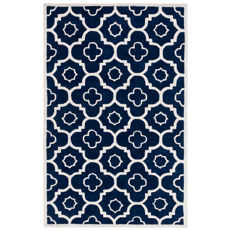 SAFAVIEH Handmade Chatham Franziska Modern Wool Rug - 5' x 8' - Dark Blue/Ivory