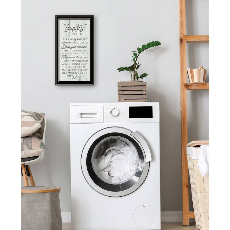 TrendyDecor4U Traditional "Laundry Rules" Framed Print Wall Art by Lux+ Me Designs - Blue, Green, White