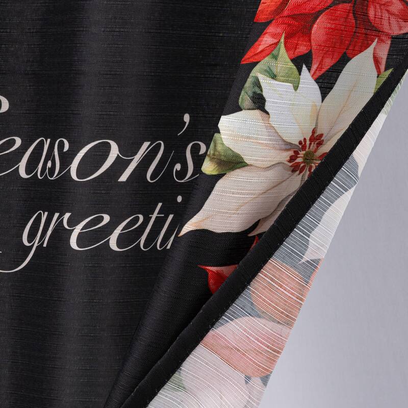 Poinsettia Season Greeting Kitchen Curtain Set