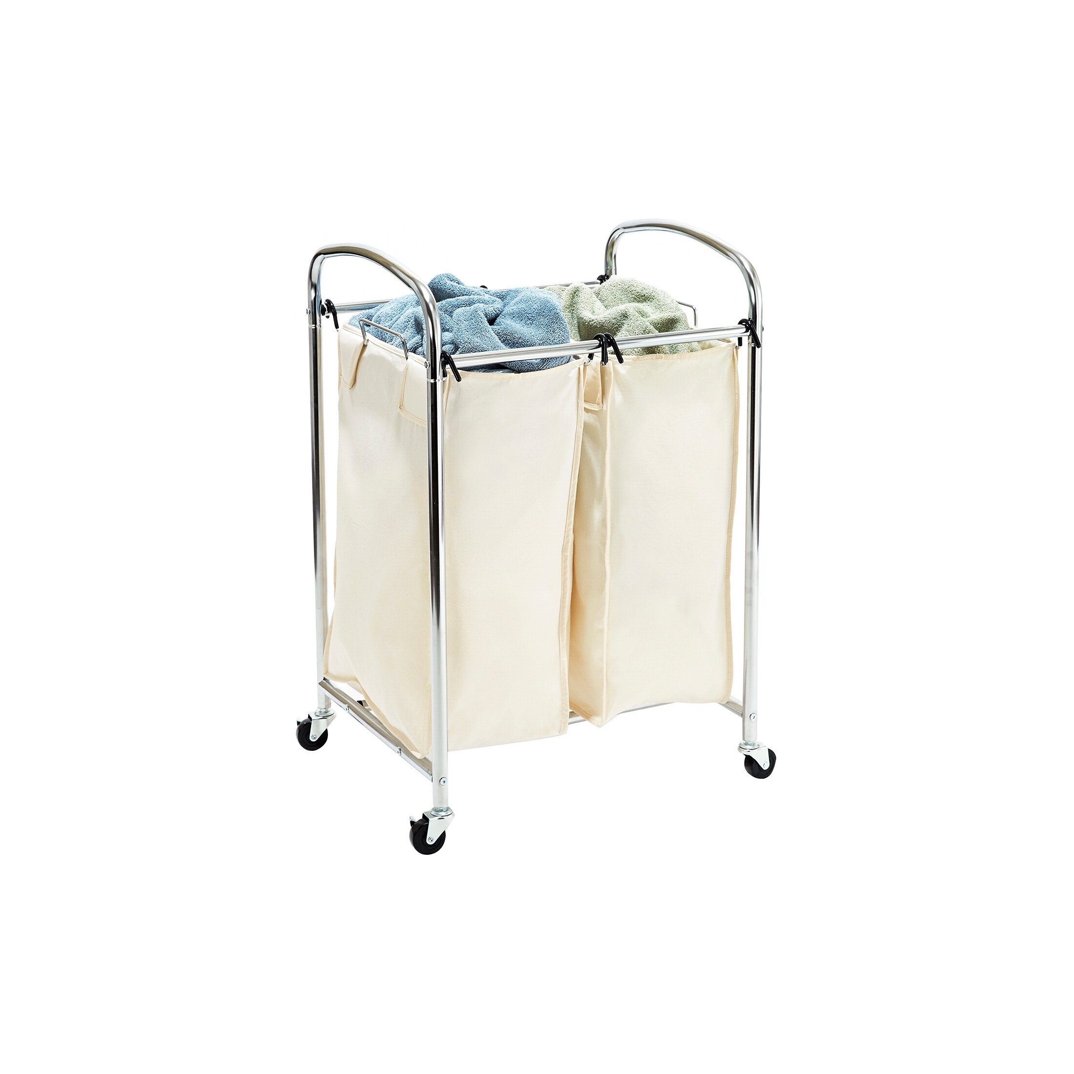Seville Classics Mobile 2 Bag Heavy Duty Laundry Hamper Sorter Cart Overstock 11915281 Silver