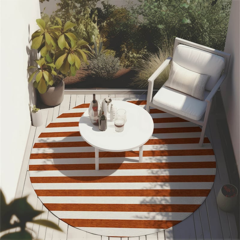Machine Washable Indoor/ Outdoor Cabana Striped Chantille Rug - Paprika - 8' x 8'
