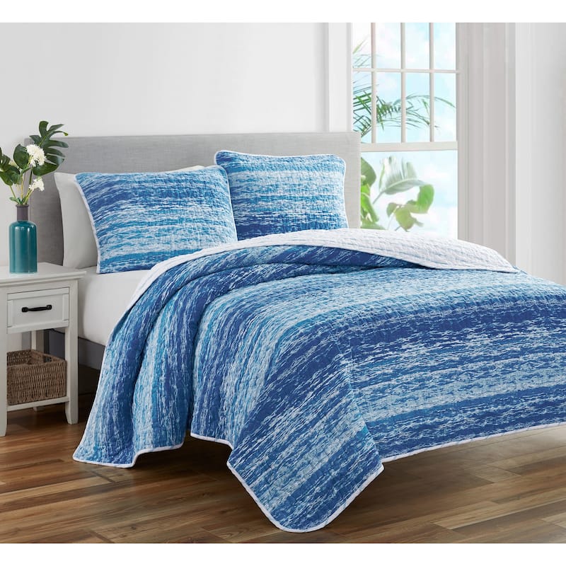 Coastal Stripes Soft Cotton Reversible Quilt Set - Ocean stripe - Full - Queen