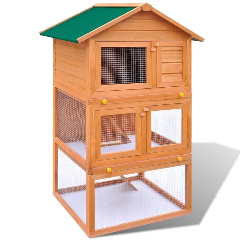vidaXL Outdoor Rabbit Hutch Small Animal House Pet Cage 3 Layers Wood - 31.5"x28"x63"