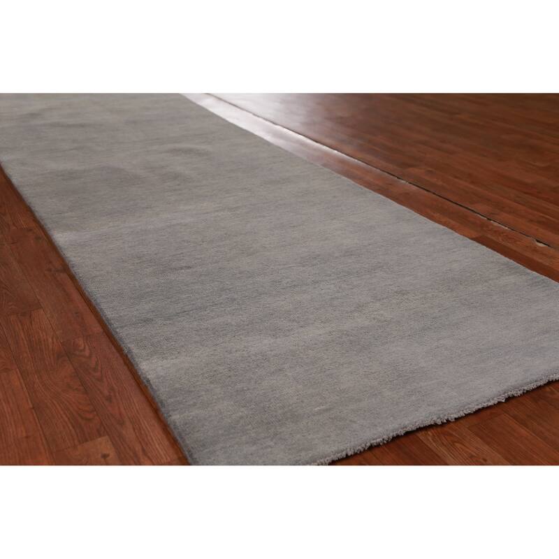 Hand Knotted Oriental 100% Wool Carpet Modern Solid Greys & Charcoal Gabbeh Runner Rug - 10' 1'' X 3' 0''