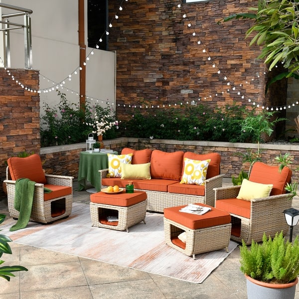 OVIOS 5-piece Pet-Friendly Multi-functional Wicker Patio Furniture