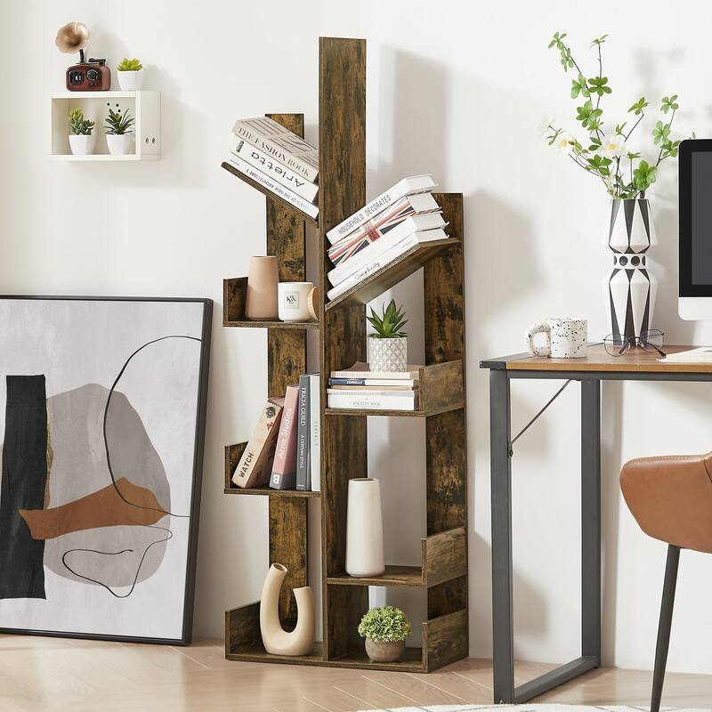 Javlergo 8-Tier Tree Bookshelf, Wooden Freestanding Bookcase Storage Display Shelves