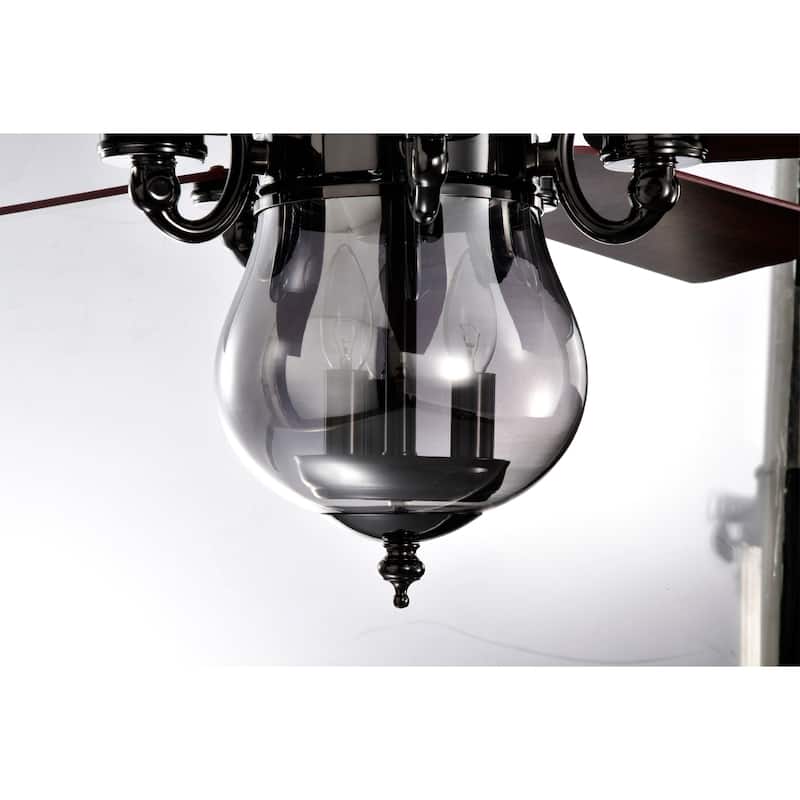 Anja Dark Pear Black Satin Gray 5-Blade 3-Light Lighted Ceilng Fan Smoked Glass Lamp Chandelier Includes Remote Control