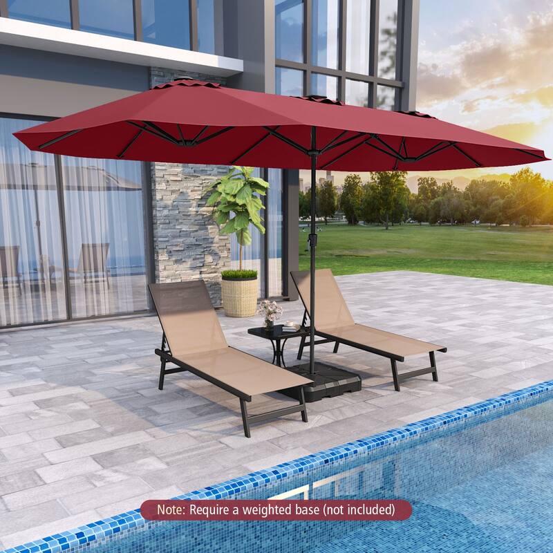 Extra Large 15.5 Feet Double-Sided Patio Umbrella with Solar LED Lights and Crank Outdoor Shade (Umbrella Only) - Red