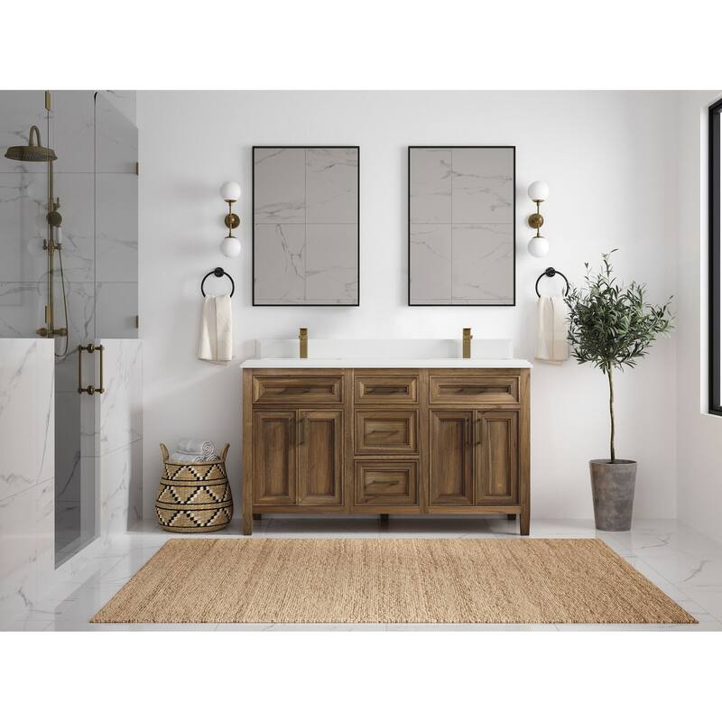 Willow Collections 60 in. W x 22 in. D Santa Monica Teak Double Sink Bathroom Vanity with Countertop