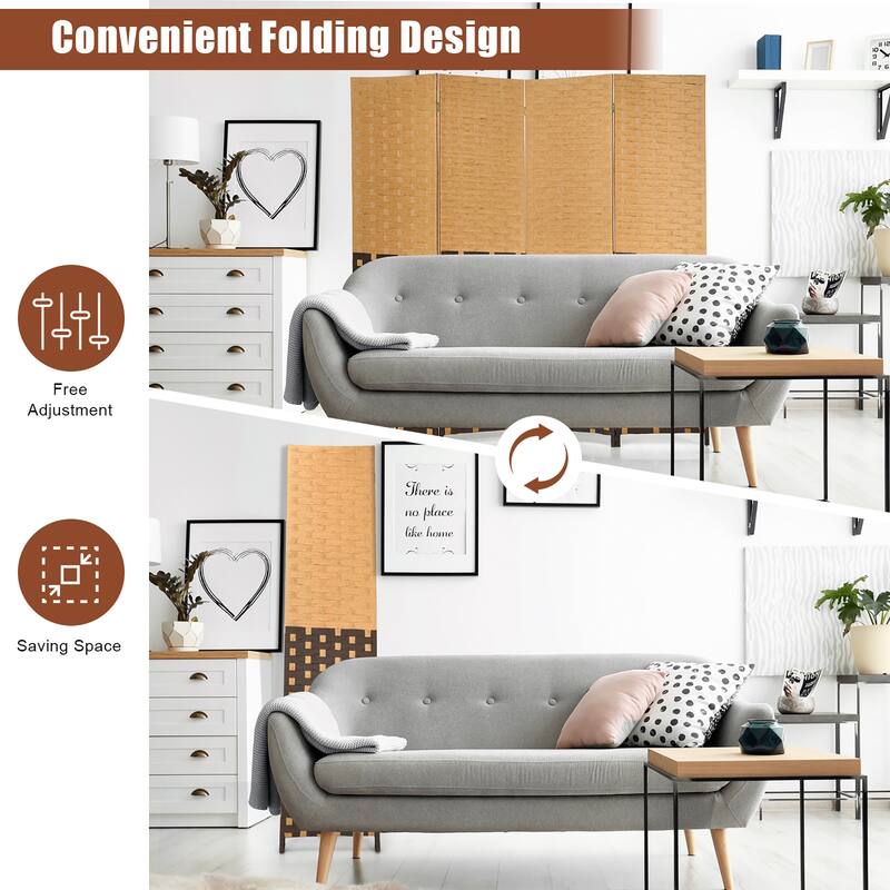 Costway 4 Panel Folding Room Divider Weave Fiber Privacy Partition - See Details