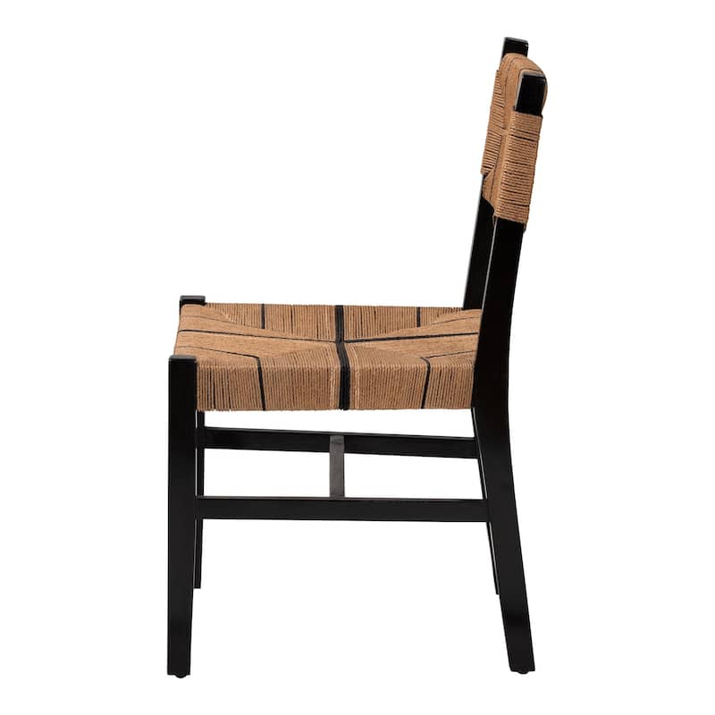 Prita Bohemian Paper Loom and Black Mahogany Wood Dining Chair