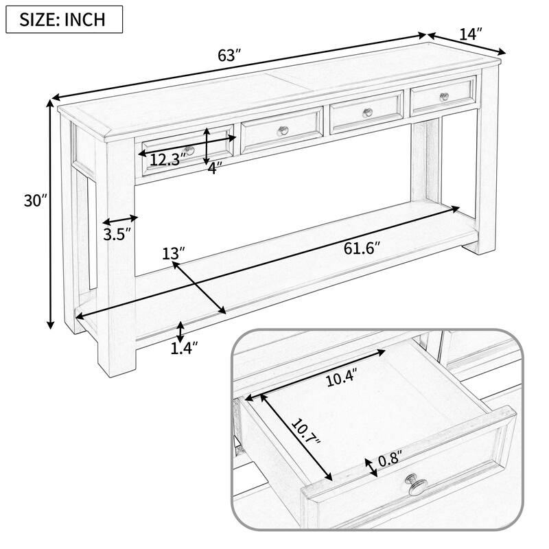 Modern Console Table/Sofa Table with Storage Drawers and Bottom Shelf for Entryway Hallway