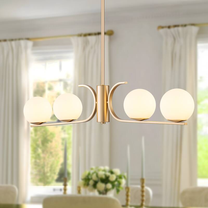 Starsky 4-Light Modern Linear Chandelier with Globe Glass for Kitchen Island