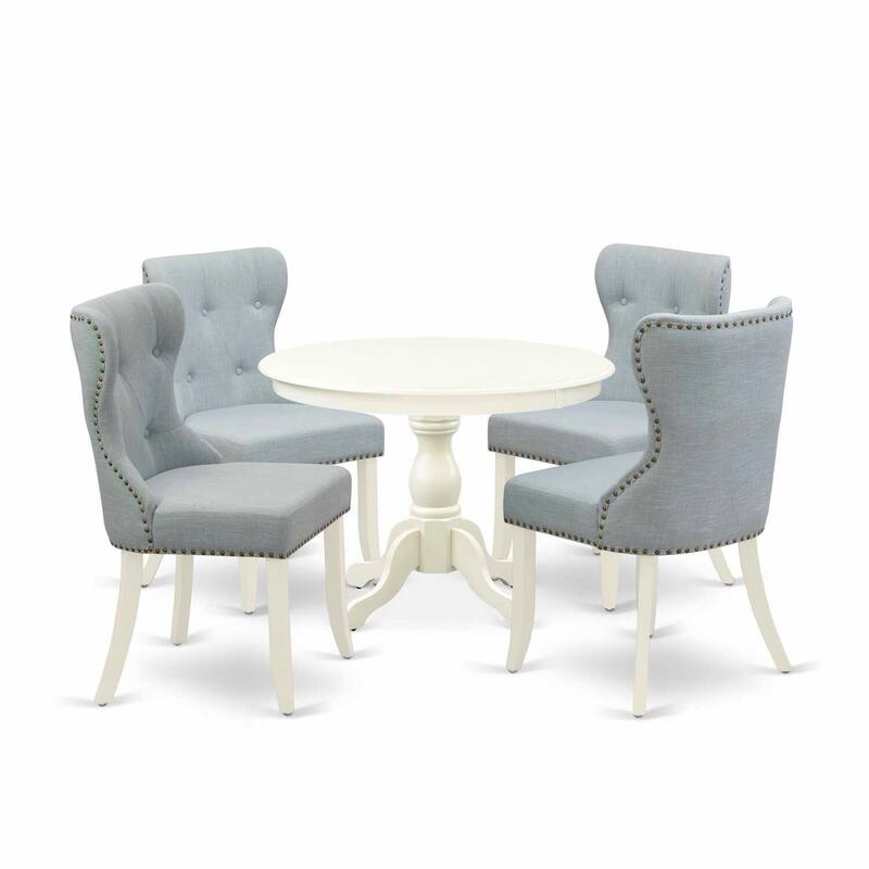 HomeStock 5-Piece Linen White Finish Solid Wood Top Dining table with 4 Chairs