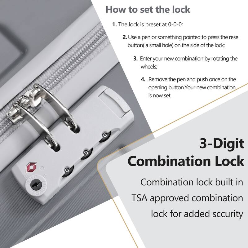 3 Piece ABS Hard Case Carry On Luggage with TSA Lock Spinner Wheels