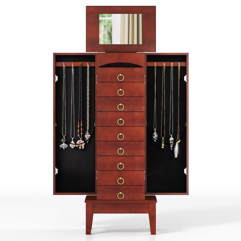 Costway Wood Jewelry Cabinet Armoire Storage Box Chest Stand Organizer - 10.5'' X16'' X40''