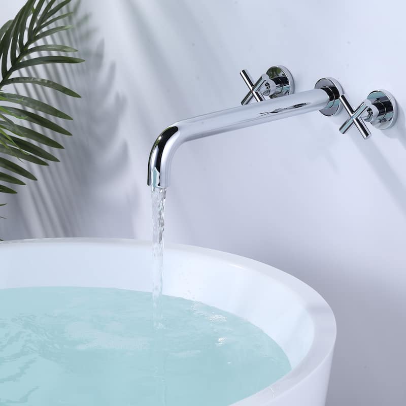 WOWOW Modern Cross-Style Dual-Handle Wall-Mounted Bathtub Faucet
