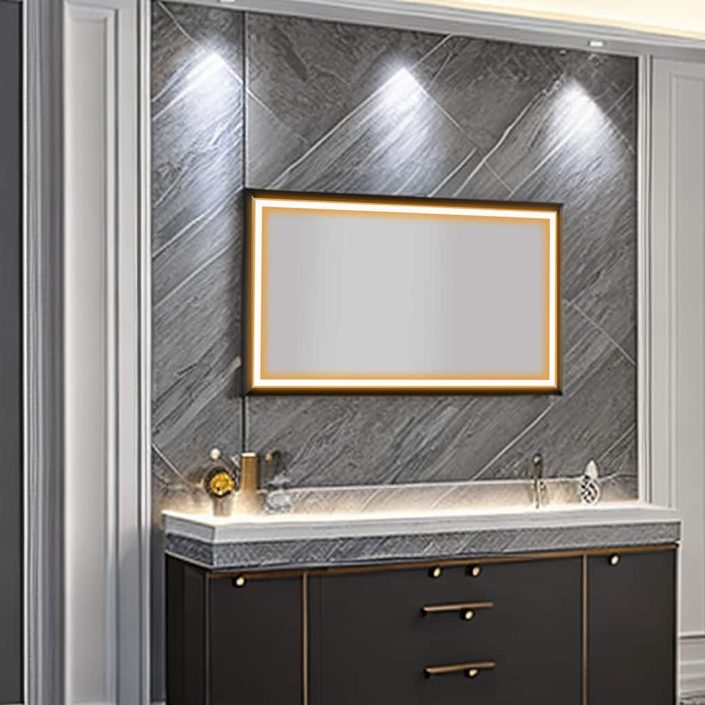 Contemporary LED Lighted Vanity Mirror - Waterproof Wall Mounted Bathroom Mirror with Touch Button Control - White - 5'x3'