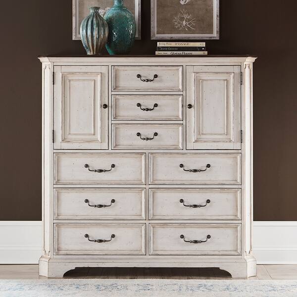 slide 2 of 7, Abbey Road Porcelain White Churchill Brown Dressing Chest