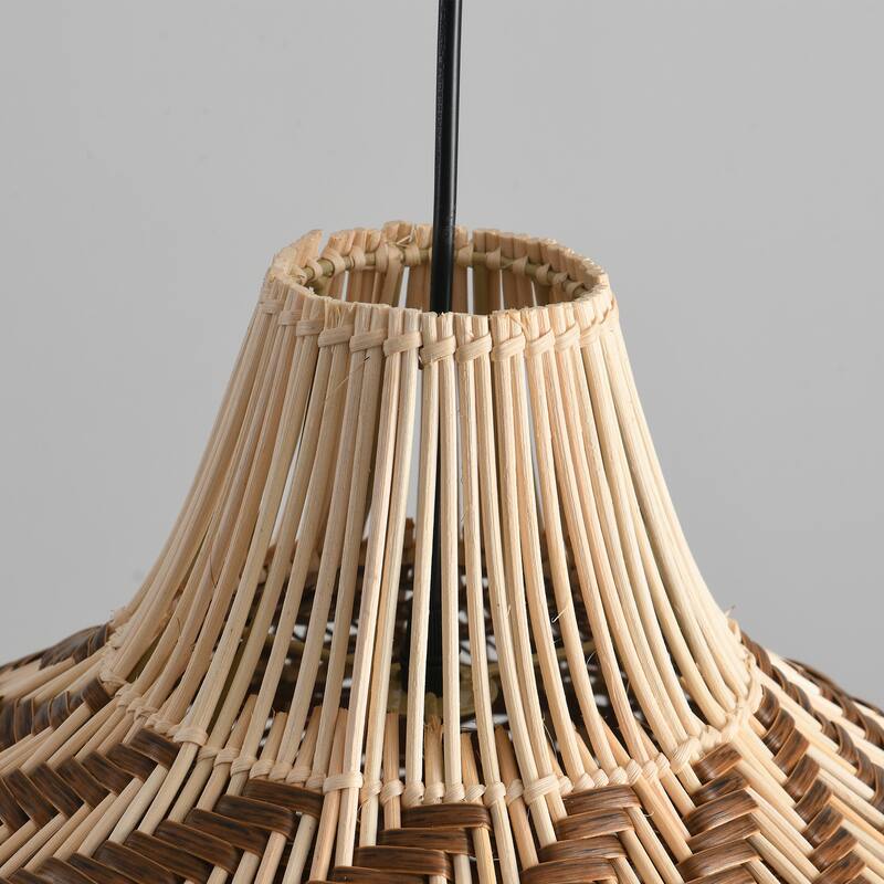 18.9" Farmhouse Natural Caged Handwoven Rattan Pendant Light - 18.9" D x 18.9" W x 62.99" H