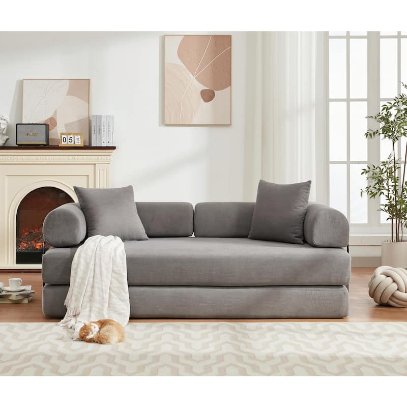 3-Seat 78.5" Folding Convertible Sofa Bed, DIY Modular Design with Corduroy Upholstery, Sleeper for Bedroom or Living Room