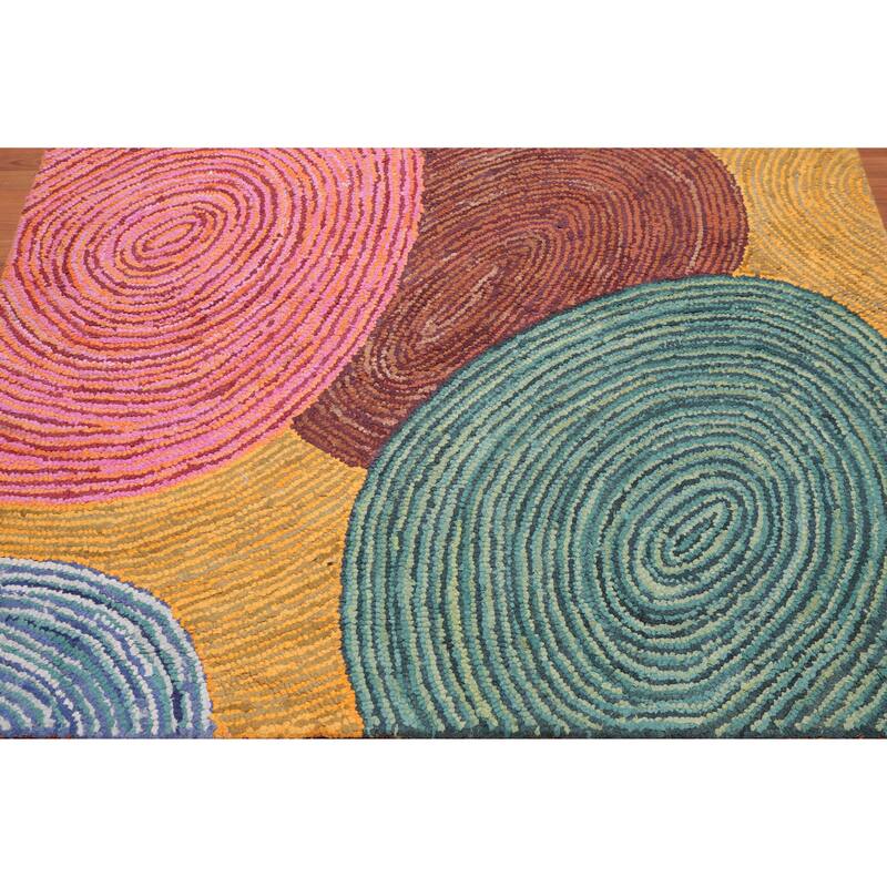 5'4x7'6 Hand Tufted Cotton Circle Medley Multi Color Cotton Area Rug Oriental Area Rug Pink, Gold Color - 5'4" x 7'6"
