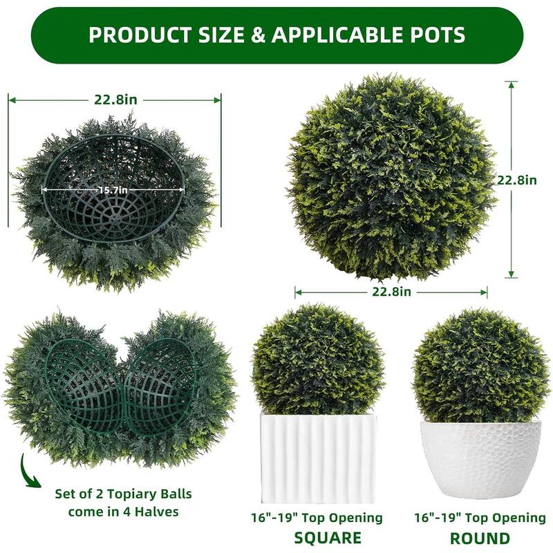2Pcs Artificial Topiary Plant Balls, Faux Greenery Hanging Grass Ball - Cedar Diameter 22.8In
