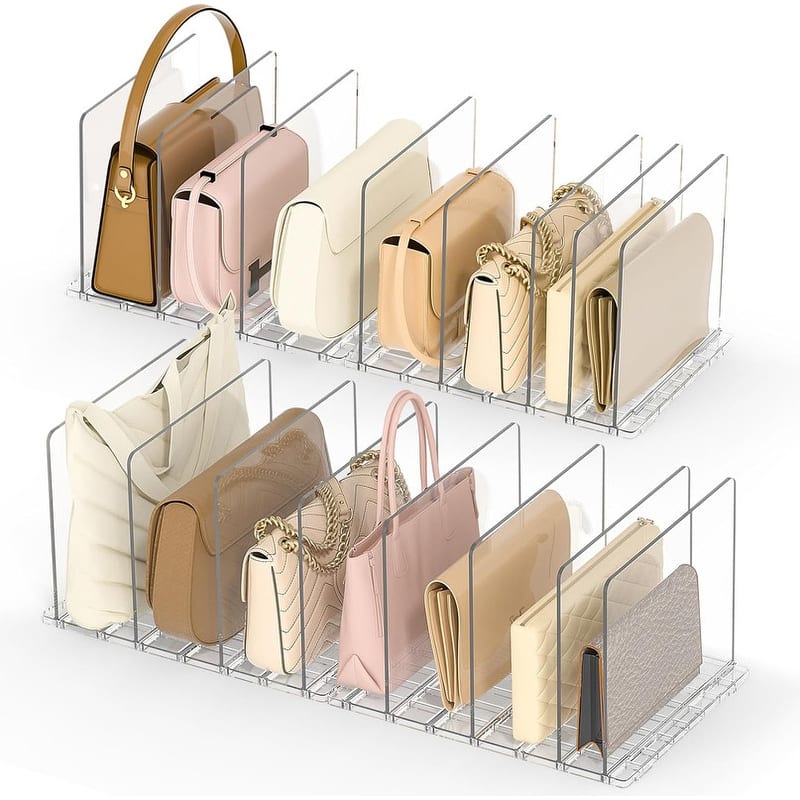 Adjustable Acrylic Purse Organizer – Shelf Divider for Closets - 2 Pack