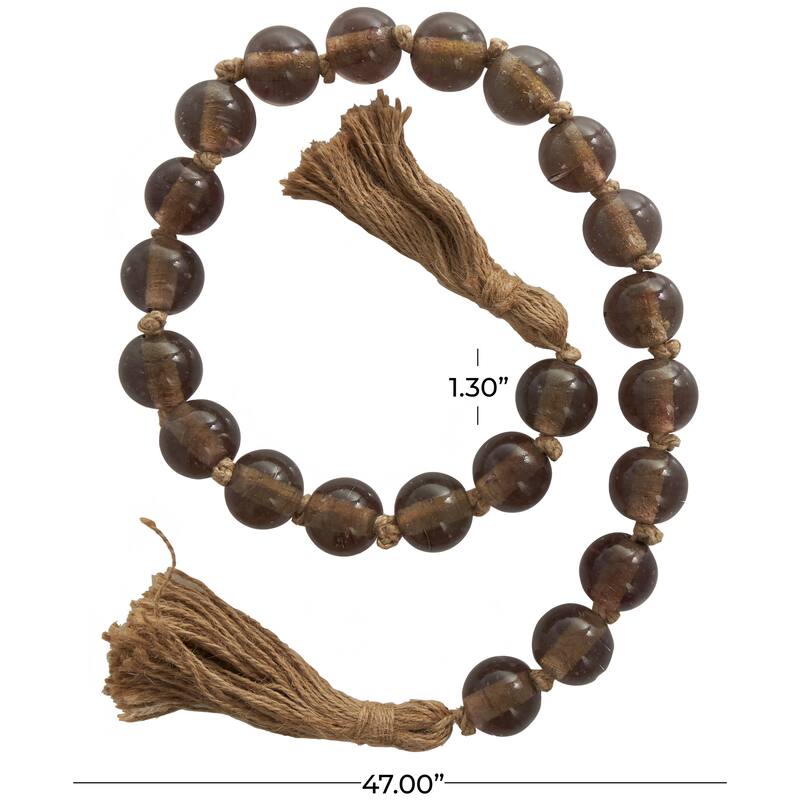 Glass Handmade Round Frosted Beaded Garland with Tassel with Knotted Brown Jute