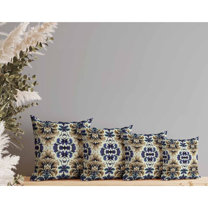 Damask Rapture Indoor/Outdoor Reversible Throw Pillow Blue and Beige