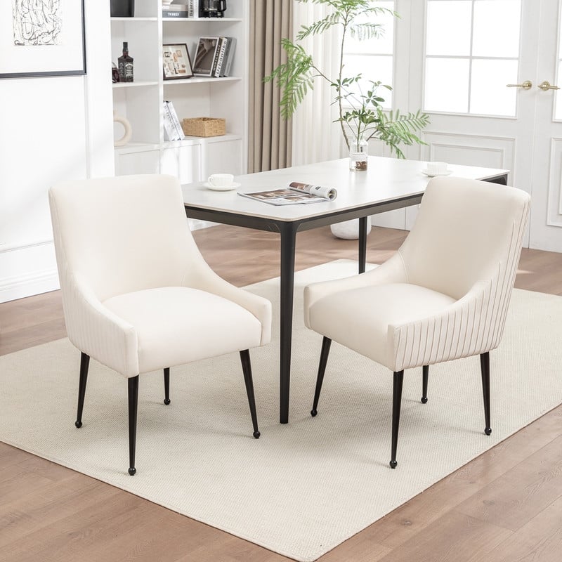 SEYNAR Modern Glam Velvet Black Metal Legs Dining Chair or Vanity Chair Set of 2 with Rear Handle