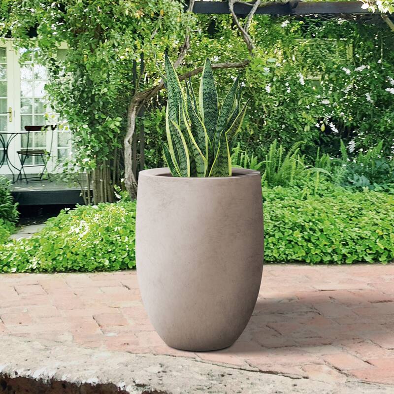 Plantara 22"H Weathered Tall Concrete planter, Modern Decorative Pot with Drainage Hole & plug, Round Plant pot for Outdoor