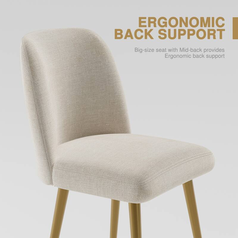 2Pcs Upholstered Dining Chairs Modern Fabric Kitchen Chairs with Padded Seat & Sturdy Metal Legs Side Chairs