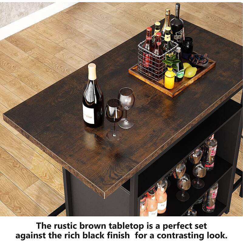 3-Tier Home Bar Unit with Glasses Holder and Wine Storage - 19.7"D x 47.24"W x 43.3"H
